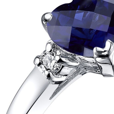 14K White Gold Created Blue Sapphire Diamond Heart Ring 1.00 Carat
