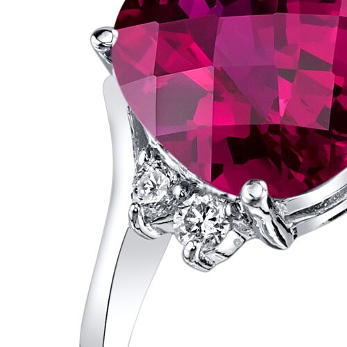14K White Gold Created Ruby Diamond Bypass Ring 3.50 Carat