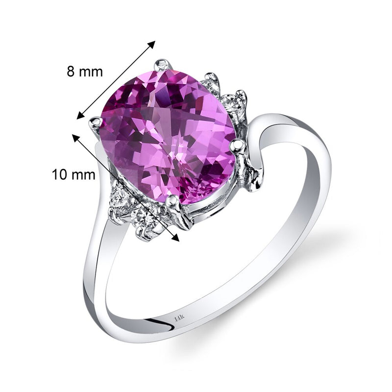 14K White Gold Created Pink Sapphire Diamond Bypass Ring 3.50 Carat