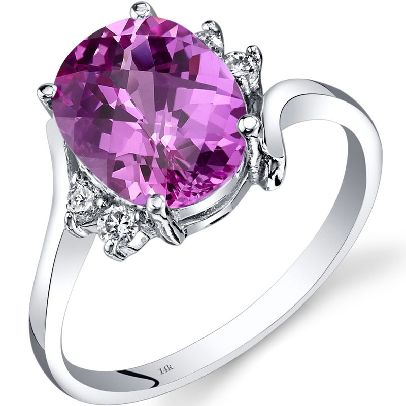 14K White Gold Created Pink Sapphire Diamond Bypass Ring 3.50 Carat