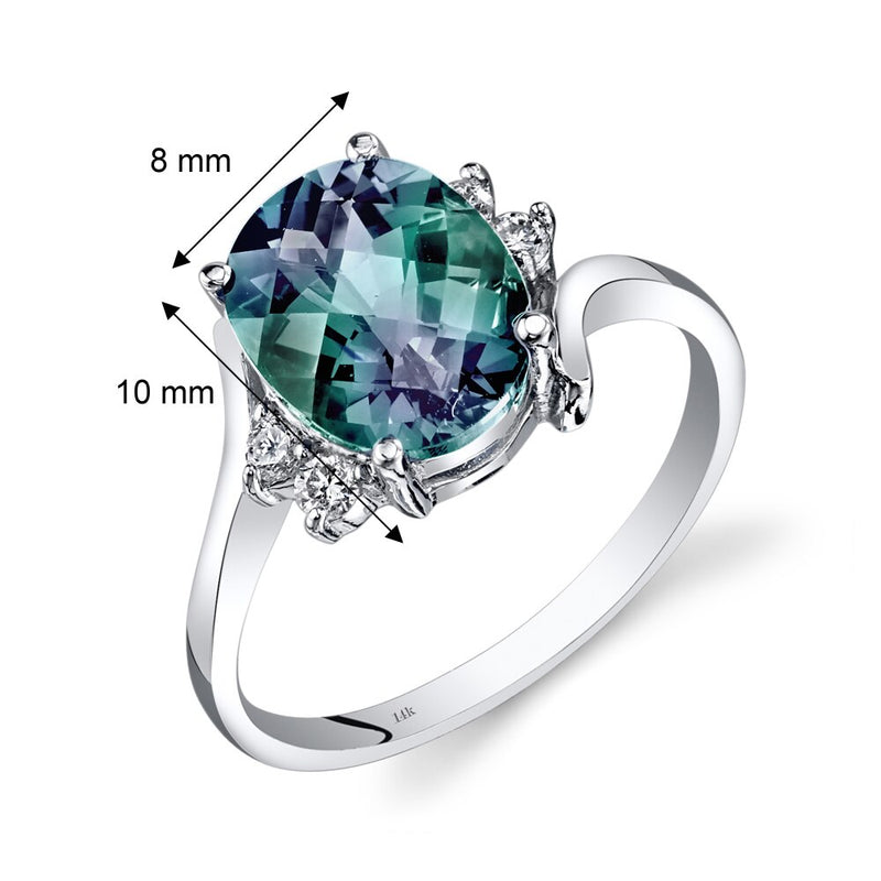 Alexandrite and Diamond Bypass Ring 14K White Gold 3 Carats Oval Shape