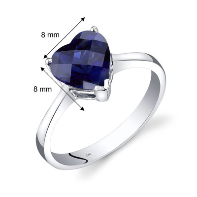 14K White Gold Created Blue Sapphire Heart Solitaire Ring 2.50 Carat