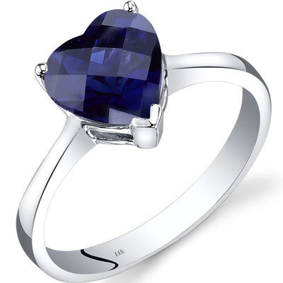 14K White Gold Created Blue Sapphire Heart Solitaire Ring 2.50 Carat