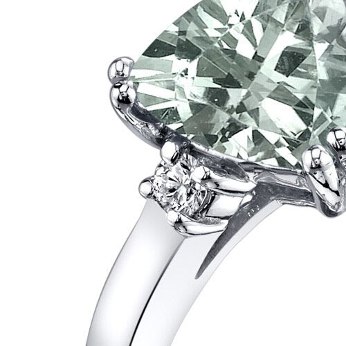 14K White Gold Green Amethyst Diamond Ring Trillion Cut 1.50 Carat