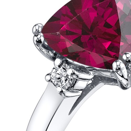 14K White Gold Created Ruby Diamond Ring Trillion Cut 2.25 Carat