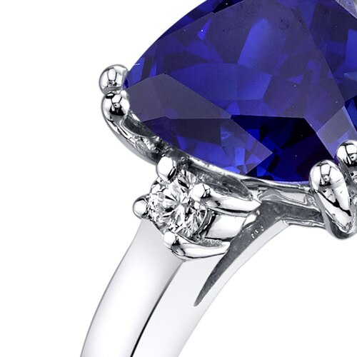 14K White Gold Created Blue Sapphire Diamond Ring Trillion Cut 2.50 Carat