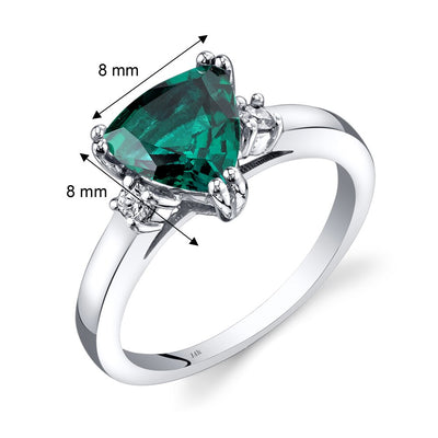 14K White Gold Created Emerald Diamond Ring Trillion Cut 1.50 Carat