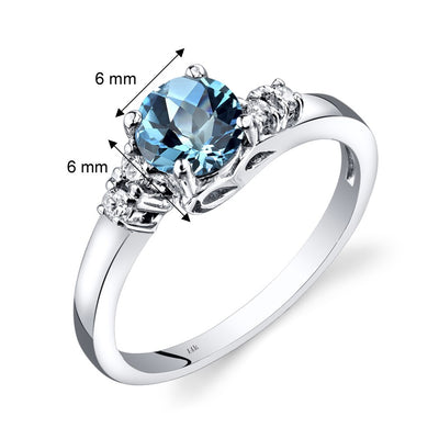 14K White Gold Swiss Blue Topaz Diamond Solstice Ring