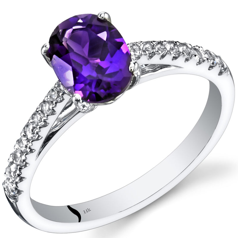 14K White Gold Amethyst Ring Oval Cut 1.00 Carats