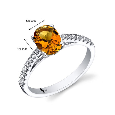 14K White Gold Citrine Ring Oval Cut 1.00 Carats