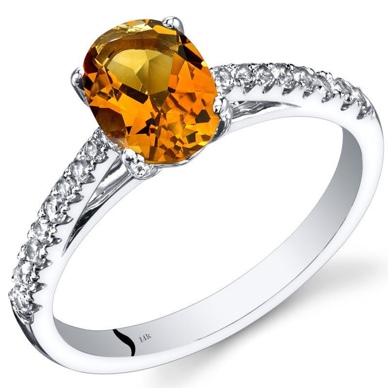 14K White Gold Citrine Ring Oval Cut 1.00 Carats