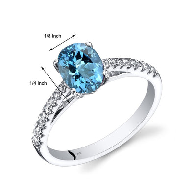 14K White Gold Swiss Blue Topaz Ring Oval Cut 1.25 Carats