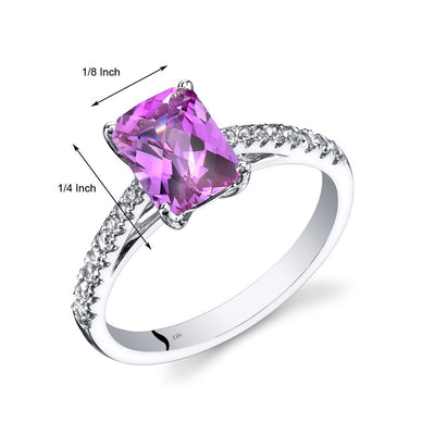 14K White Gold Created Pink Sapphire Ring Radiant Cut 2.00 Carats