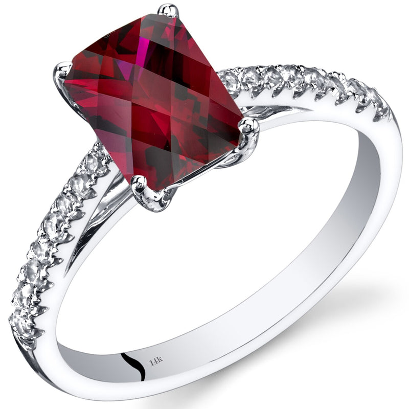 14K White Gold Created Ruby Ring Radiant Cut 2.00 Carats