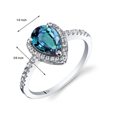 14K White Gold Created Alexandrite Open Halo Ring Pear Shape 1.50 Carats