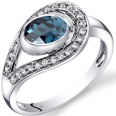 14K White Gold London Blue Topaz Diamond Infinity Ring 1.22 Carats Total