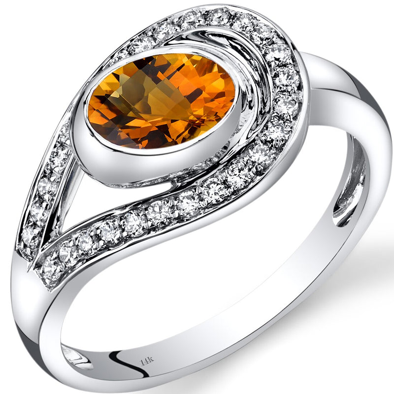 14K White Gold Citrine Diamond Infinity Ring 0.97 Carats Total