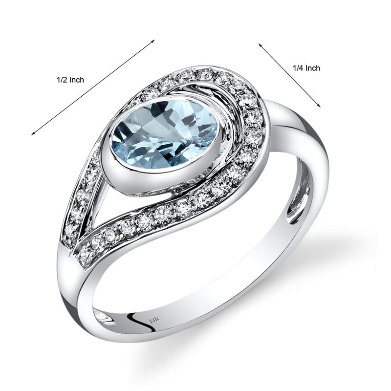 14K White Gold Aquamarine Diamond Infinity Ring 0.97 Carats Total