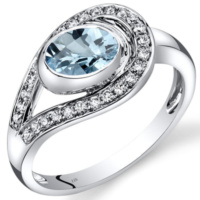 14K White Gold Aquamarine Diamond Infinity Ring 0.97 Carats Total