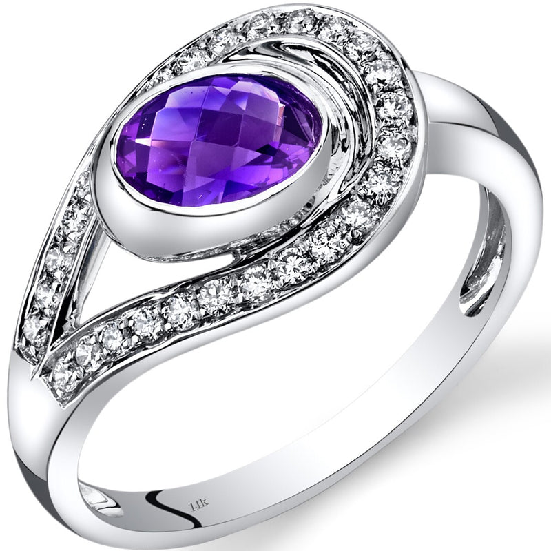 14K White Gold Amethyst Diamond Infinity Ring 0.75 Carats Total
