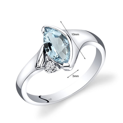 14K White Gold Aquamarine Diamond Ring Marquise Bezel Set 0.78 Carats Total