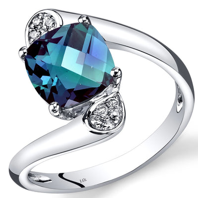 14K White Gold Created Alexandrite Diamond Bypass Ring Cushion Cut 2.58 Carats Total