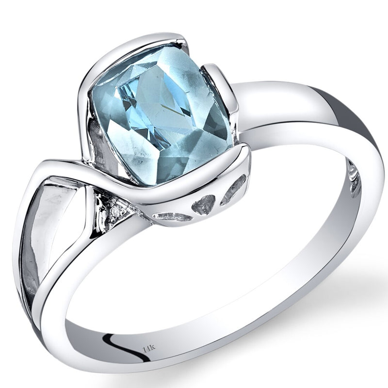 14K White Gold Aquamarine Diamond Bezel Ring 1.01 Carats Total
