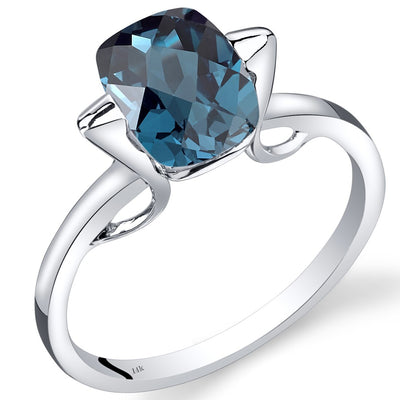 14K White Gold London Blue Topaz Minimalistic Solitaire Ring 2.5 Carats