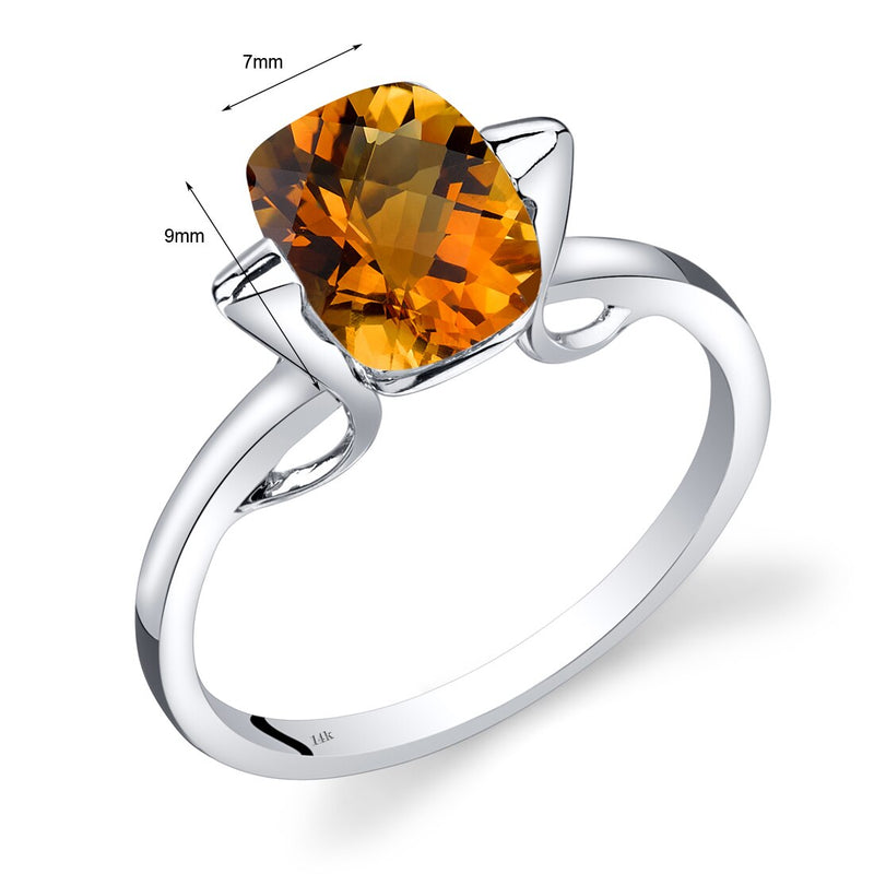 14K White Gold Citrine Minimalistic Solitaire Ring 2 Carats