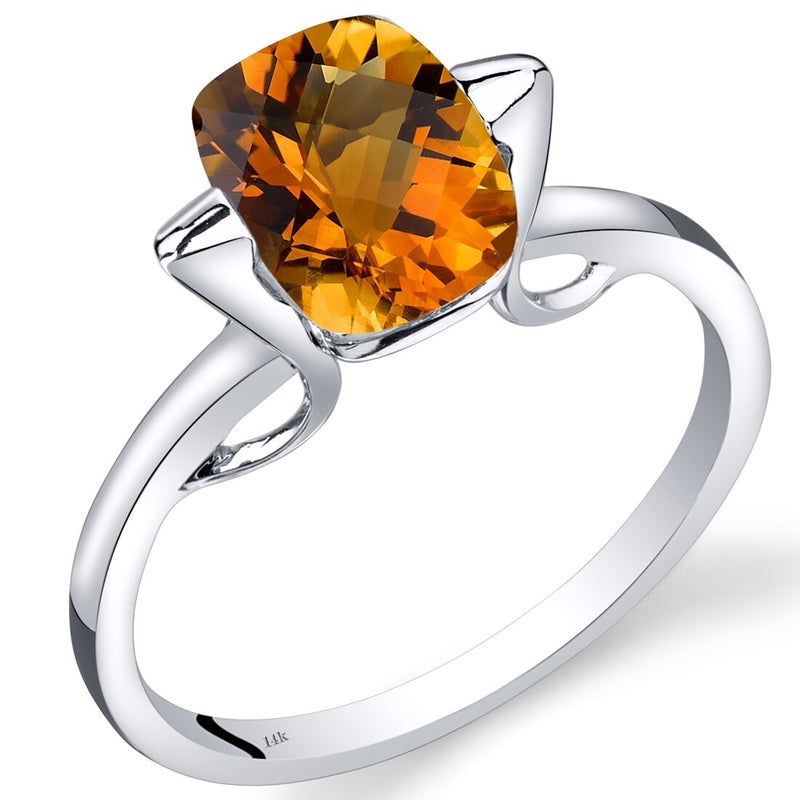 14K White Gold Citrine Minimalistic Solitaire Ring 2 Carats