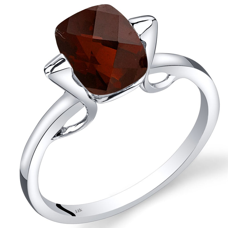 14K White Gold Garnet Minimalistic Solitaire Ring 2.5 Carats