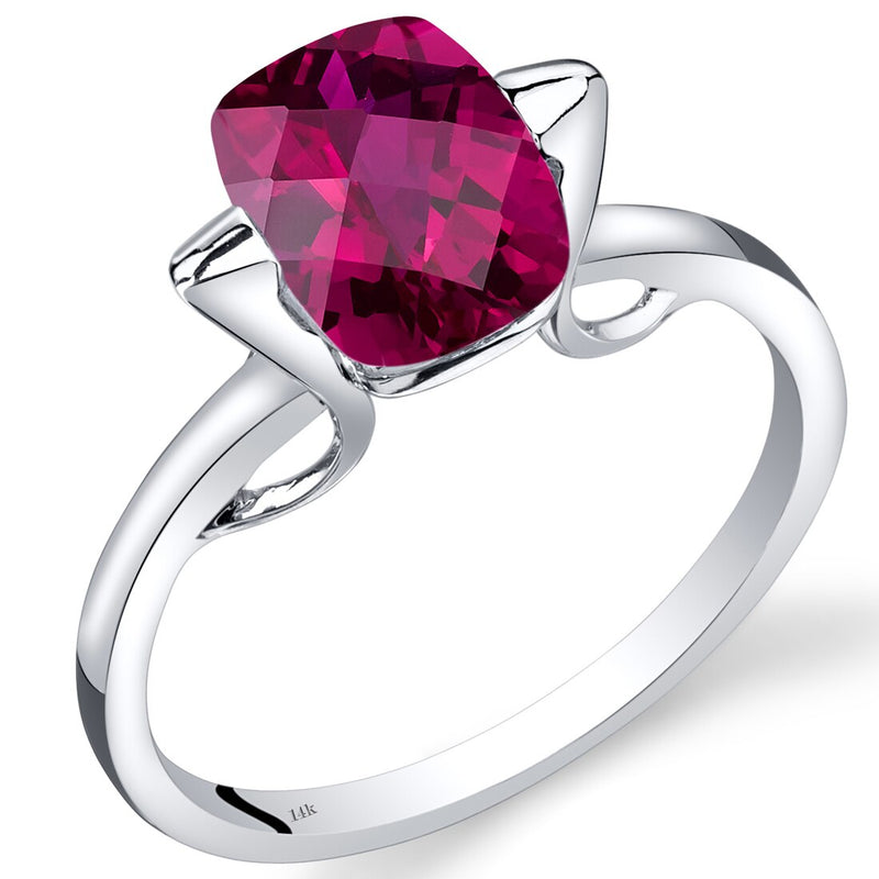 14K White Gold Created Ruby Minimalistic Solitaire Ring 2.75 Carats