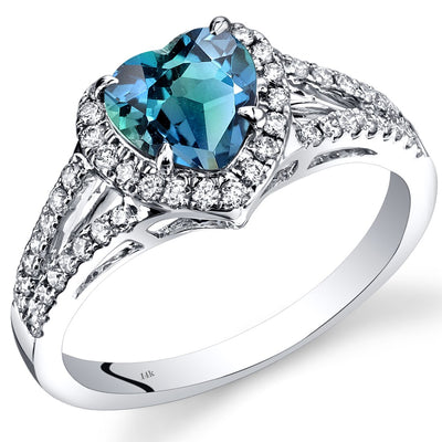 14K White Gold Created Alexandrite Diamond Halo Ring Heart Shape 1.90 Carats Total