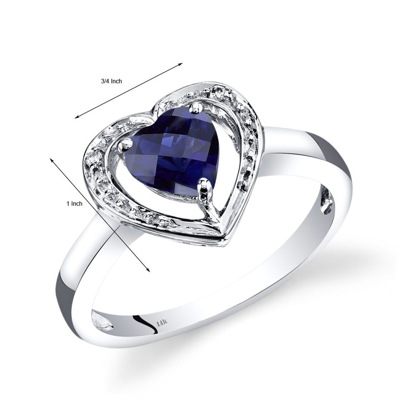 14K White Gold Created Sapphire Diamond Heart Shape Promise Ring 1 Carats Total