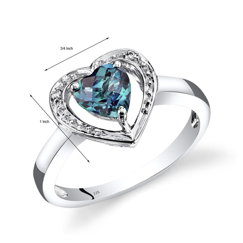 14K White Gold Created Alexandrite Diamond Heart Shape Promise Ring 1 Carats Total