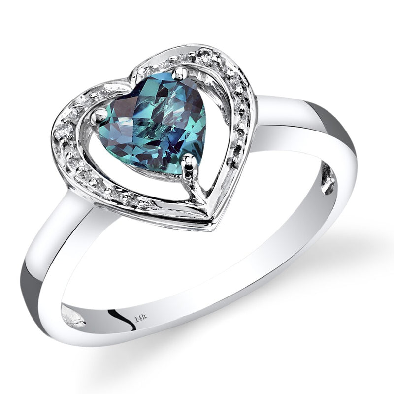 14K White Gold Created Alexandrite Diamond Heart Shape Promise Ring 1 Carats Total