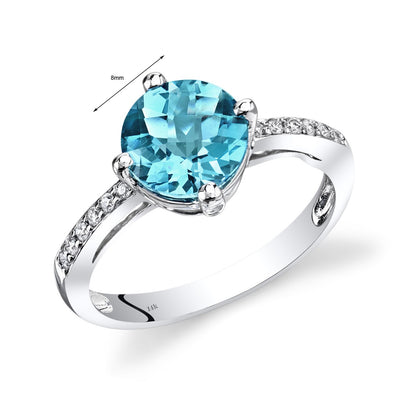 14K White Gold Swiss Blue Topaz Solitaire Diamond Accent Ring 2.5 Carats Total