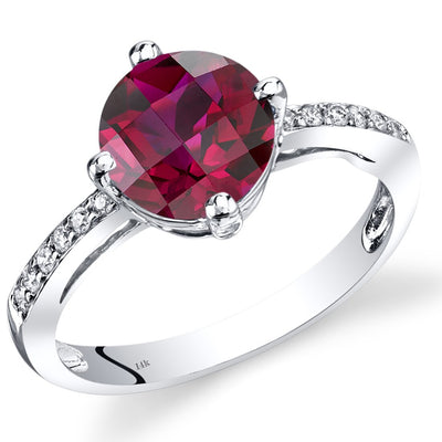 14K White Gold Created Ruby Solitaire Diamond Accent Ring 2.5 Carats Total
