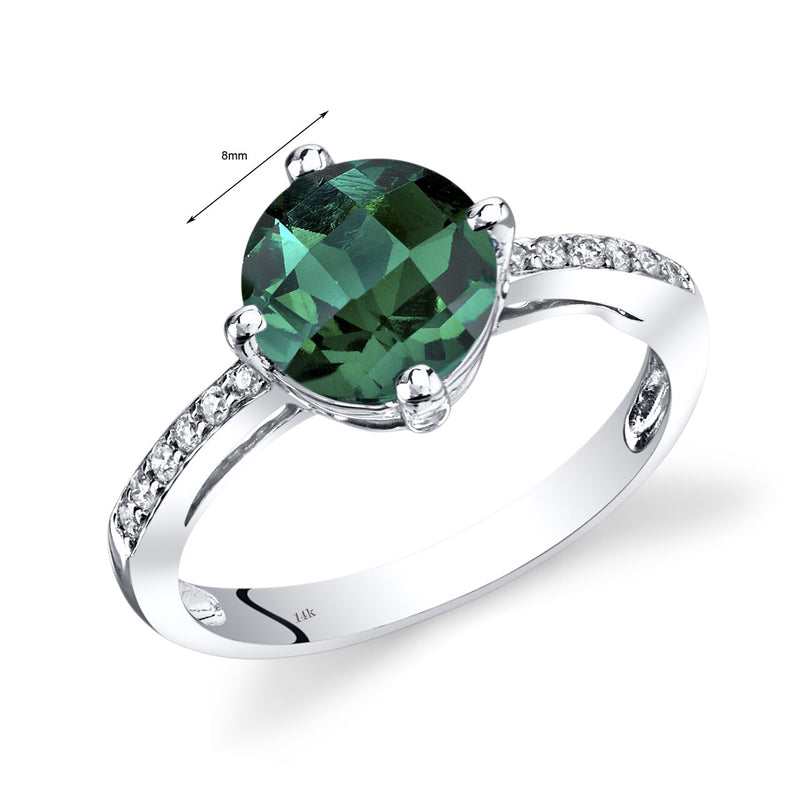 14K White Gold Created Emerald Solitaire Diamond Accent Ring 1.75 Carats Total
