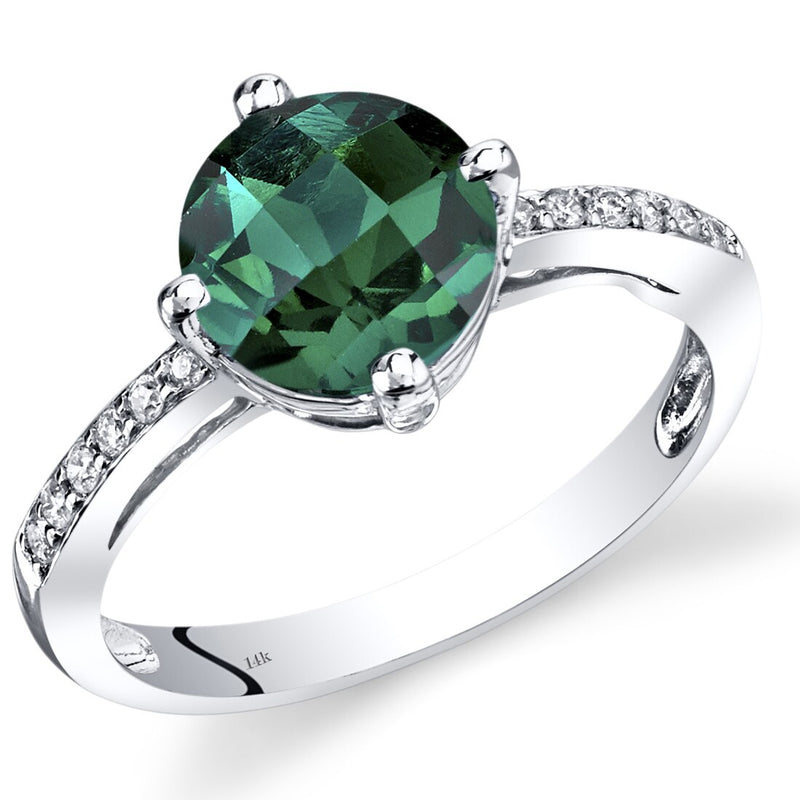 14K White Gold Created Emerald Solitaire Diamond Accent Ring 1.75 Carats Total