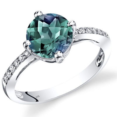 14K White Gold Created Alexandrite Solitaire Diamond Accent Ring 2.25 Carats Total