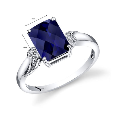 14K White Gold Created Blue Sapphire Diamond Ring Radiant Checkerboard Cut 3 Carats Total