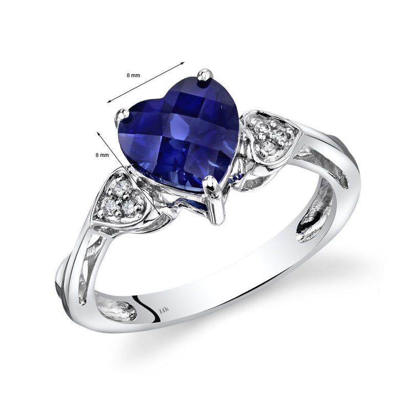 14K White Gold Created Sapphire Heart Shape Diamond Ring Classic Style 2.5 Carats Total