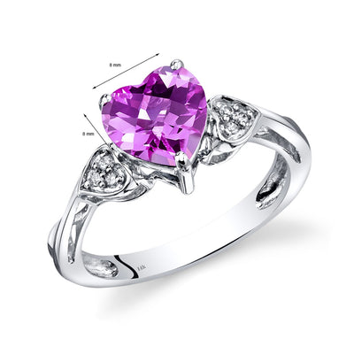 14K White Gold Created Pink Sapphire Heart Shape Diamond Ring Classic Style 2.5 Carats Total