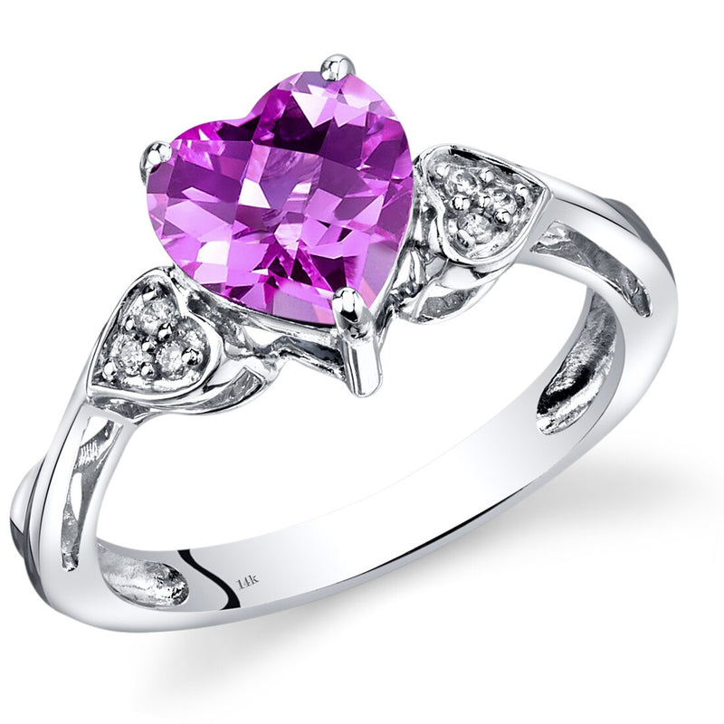 14K White Gold Created Pink Sapphire Heart Shape Diamond Ring Classic Style 2.5 Carats Total