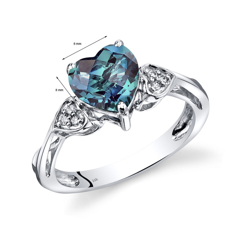 14K White Gold Created Alexandrite Heart Shape Diamond Ring Classic Style 2.25 Carats Total