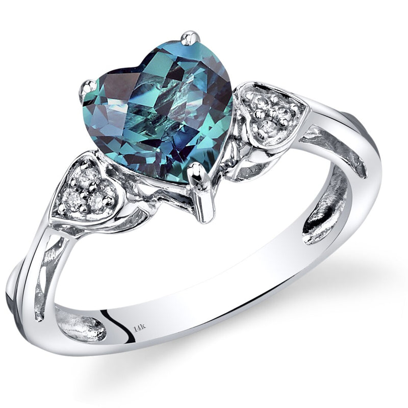 14K White Gold Created Alexandrite Heart Shape Diamond Ring Classic Style 2.25 Carats Total