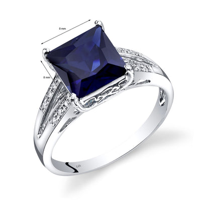 14K White Gold Created Blue Sapphire Diamond Ring Princess Cut 3.25 Carats Total