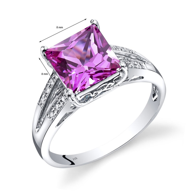 14K White Gold Created Pink Sapphire Diamond Ring Princess Cut 3.25 Carats Total R62742