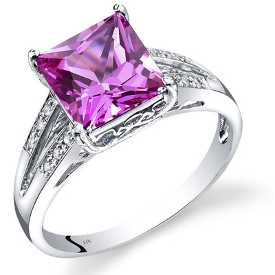 14K White Gold Created Pink Sapphire Diamond Ring Princess Cut 3.25 Carats Total R62742
